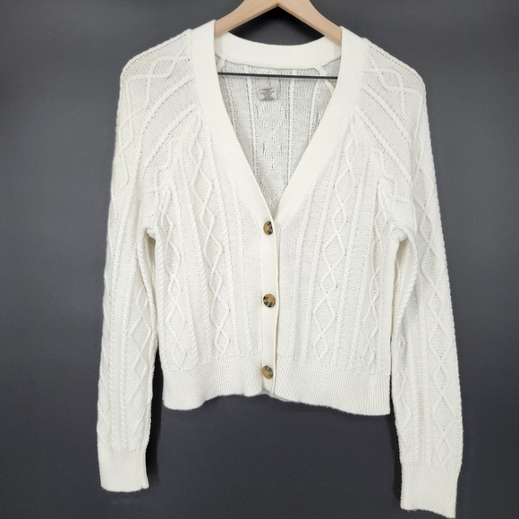 Joie Womens Cable Knit Cardigan Sweater Size S Ivory Classic Fisherman Americana - Picture 1 of 7